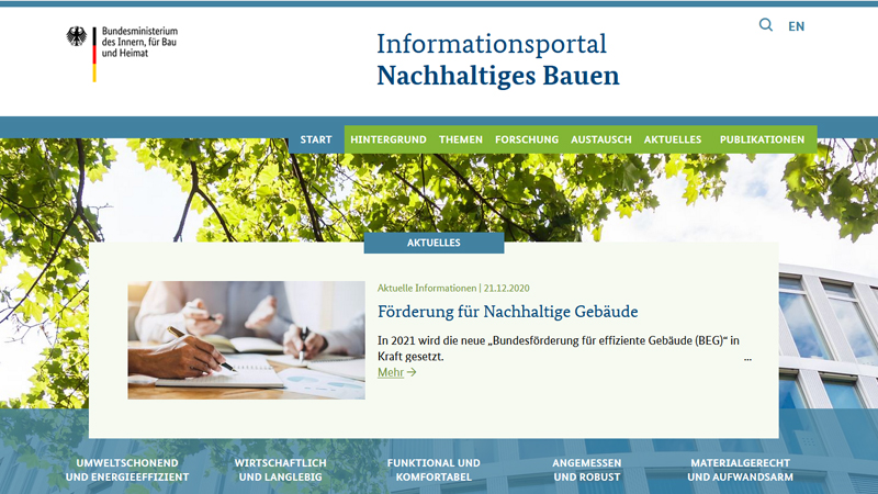 Informationsportale des Bundes zum Nachhaltigen Bauen